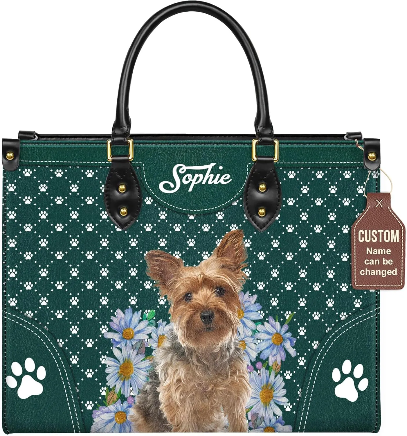 Personalized Yorkshire Terrier Dog Handbags, Custom Name Dog Leather Bags, Purses, Shoulder Bag, Gift For Dog Mom Dog Lover