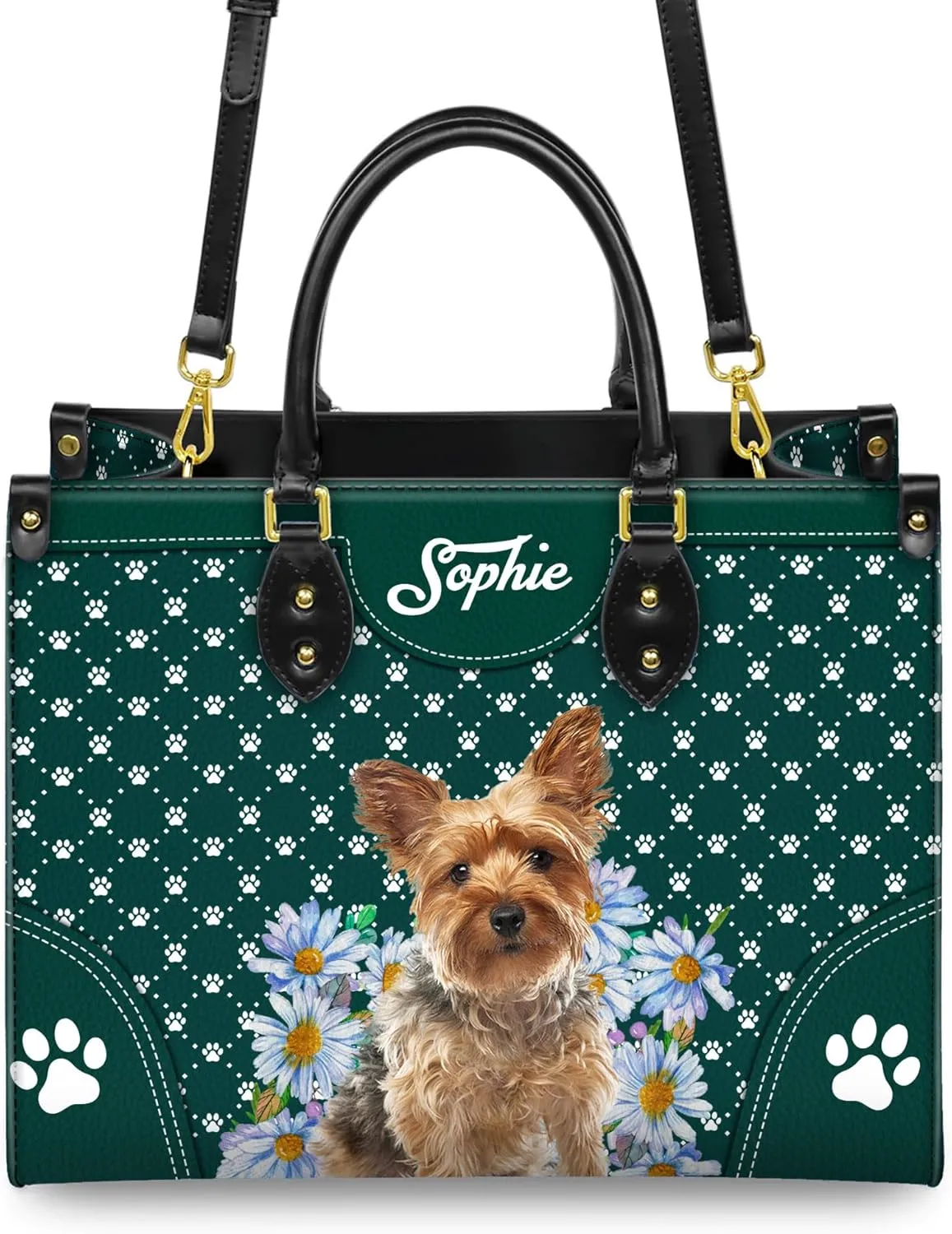 Personalized Yorkshire Terrier Dog Handbags, Custom Name Dog Leather Bags, Purses, Shoulder Bag, Gift For Dog Mom Dog Lover