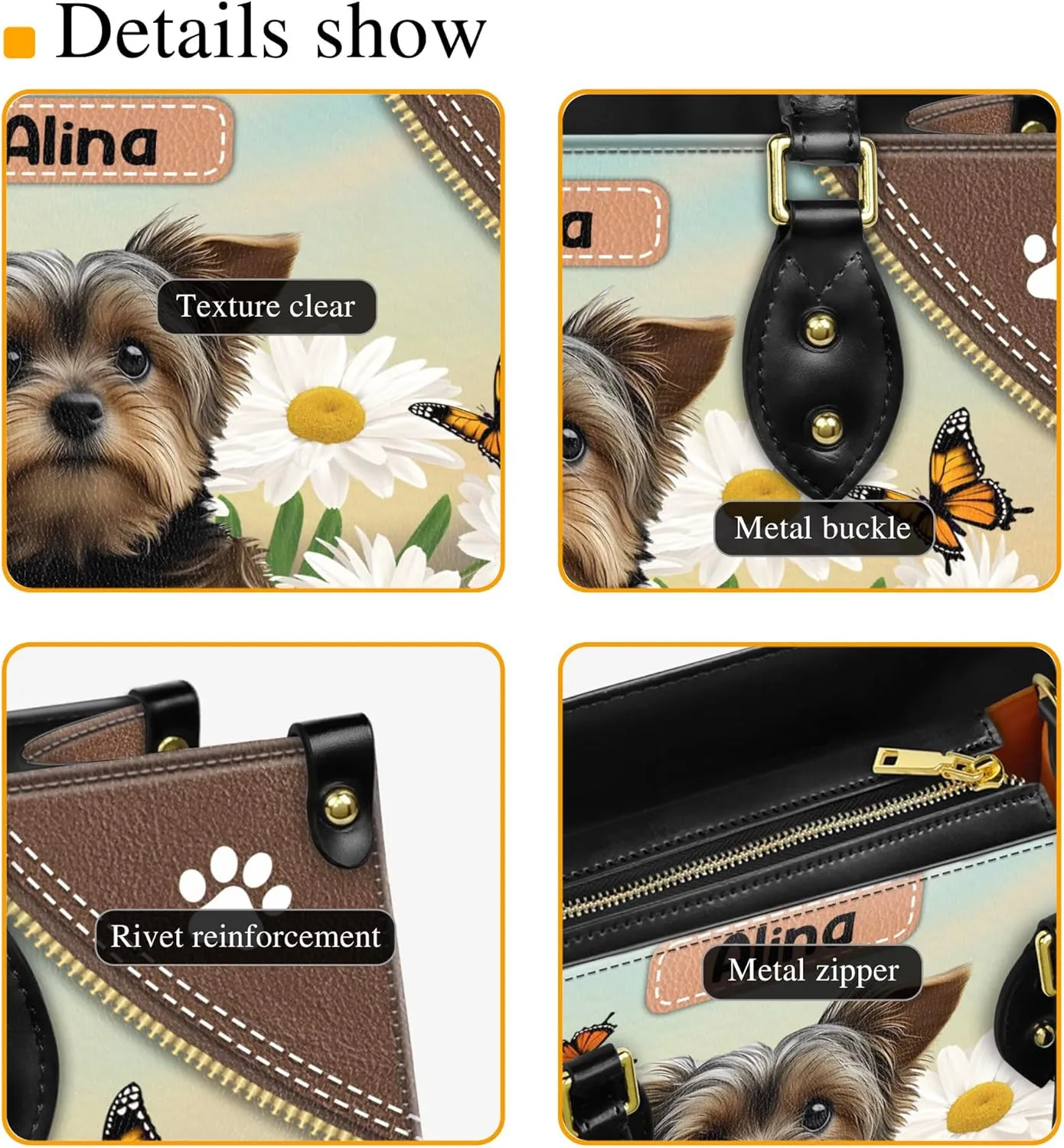 Personalized Yorkshire Terrier Dog Handbags, Custom Name Dog Leather Bags, Purses, Shoulder Bag, Gift For Dog Mom Dog Lover