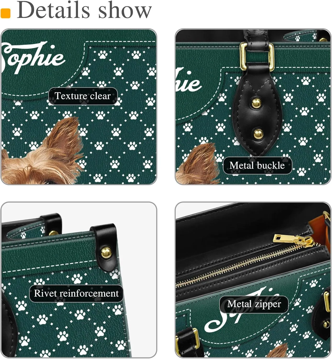 Personalized Yorkshire Terrier Dog Handbags, Custom Name Dog Leather Bags, Purses, Shoulder Bag, Gift For Dog Mom Dog Lover