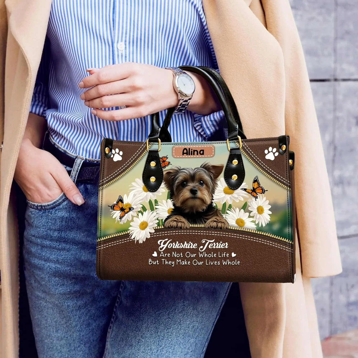Personalized Yorkshire Terrier Dog Handbags, Custom Name Dog Leather Bags, Purses, Shoulder Bag, Gift For Dog Mom Dog Lover