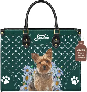 Personalized Yorkshire Terrier Dog Handbags, Custom Name Dog Leather Bags, Purses, Shoulder Bag, Gift For Dog Mom Dog Lover