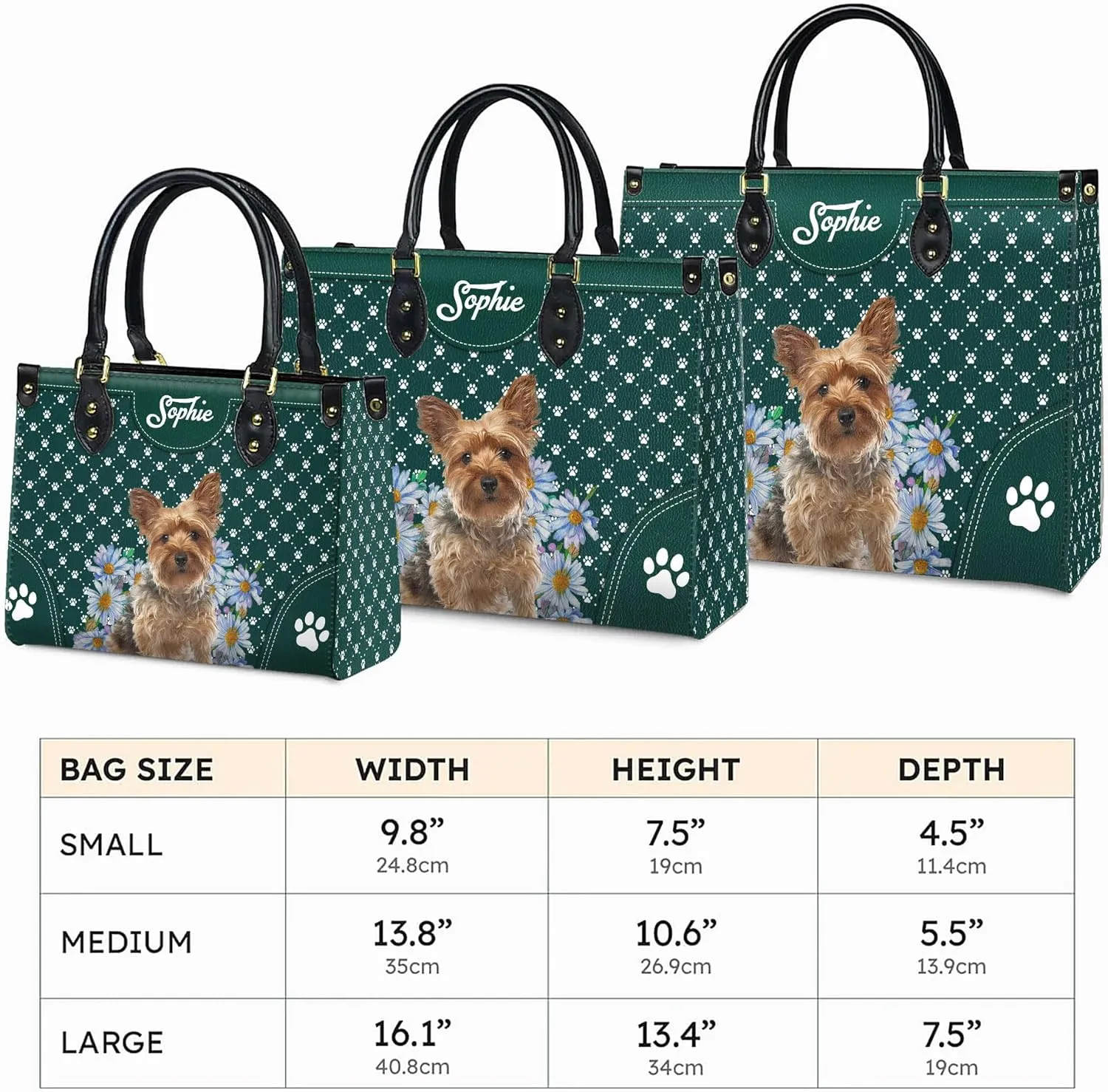 Personalized Yorkshire Terrier Dog Handbags, Custom Name Dog Leather Bags, Purses, Shoulder Bag, Gift For Dog Mom Dog Lover