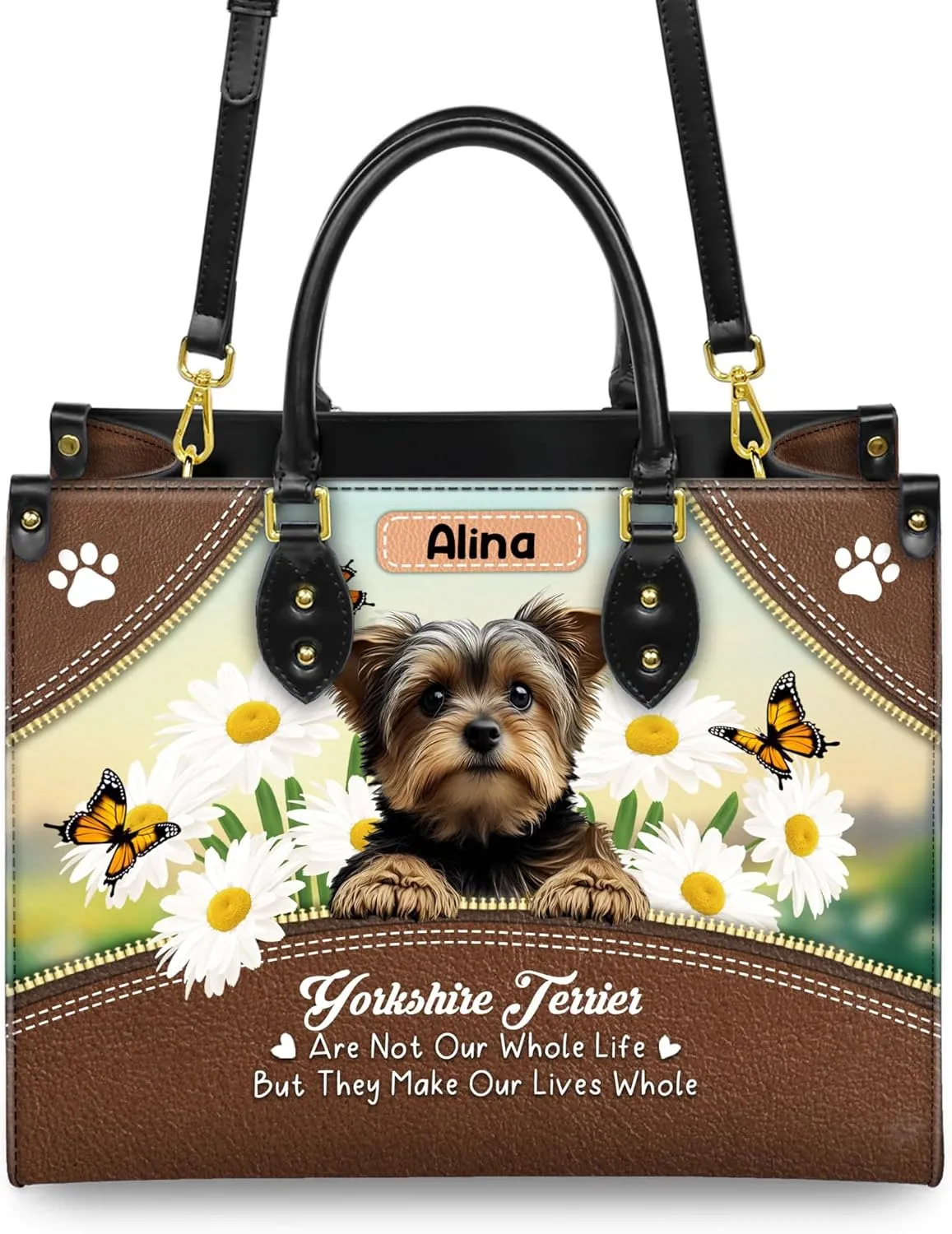 Personalized Yorkshire Terrier Dog Handbags, Custom Name Dog Leather Bags, Purses, Shoulder Bag, Gift For Dog Mom Dog Lover