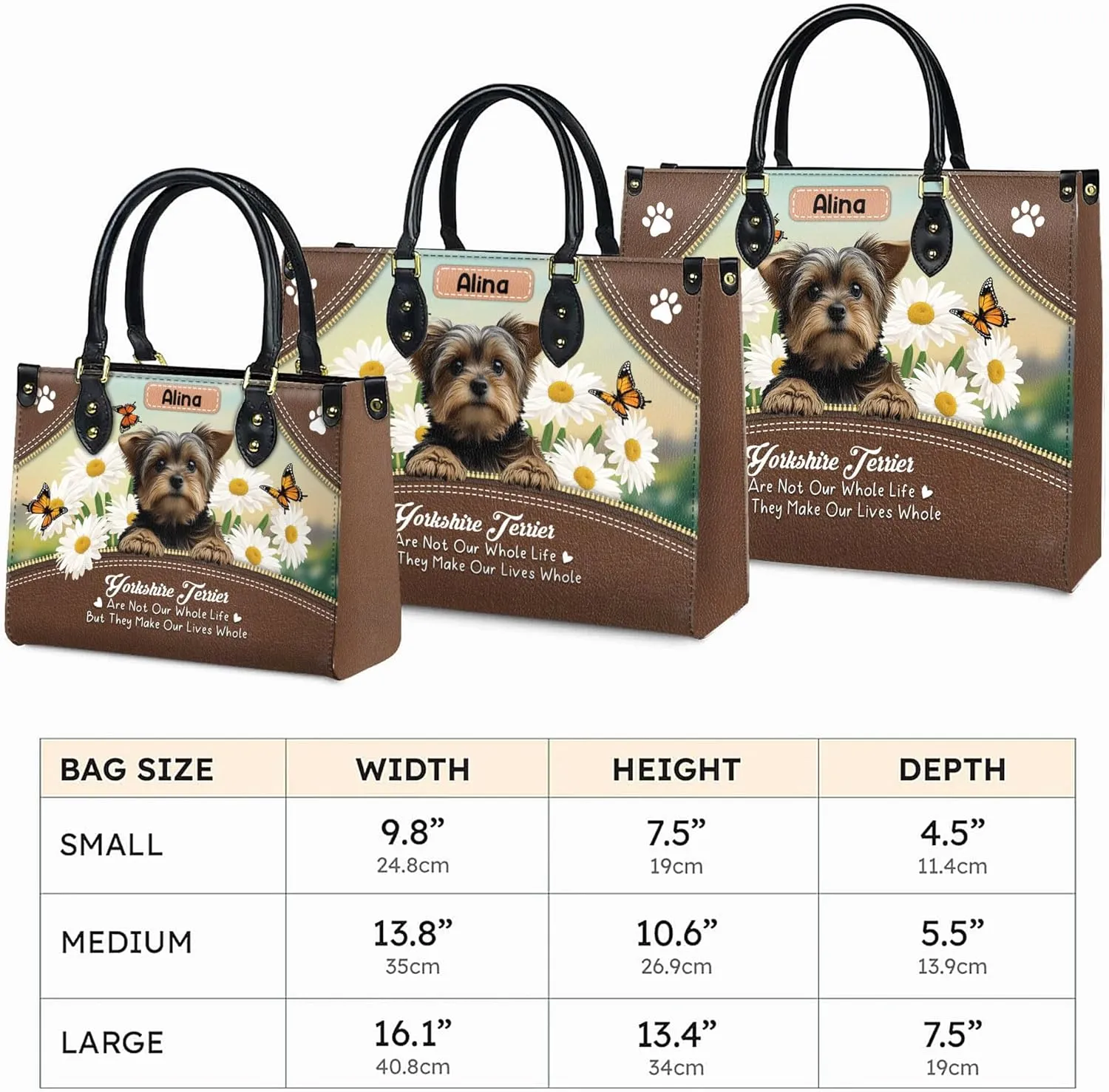 Personalized Yorkshire Terrier Dog Handbags, Custom Name Dog Leather Bags, Purses, Shoulder Bag, Gift For Dog Mom Dog Lover