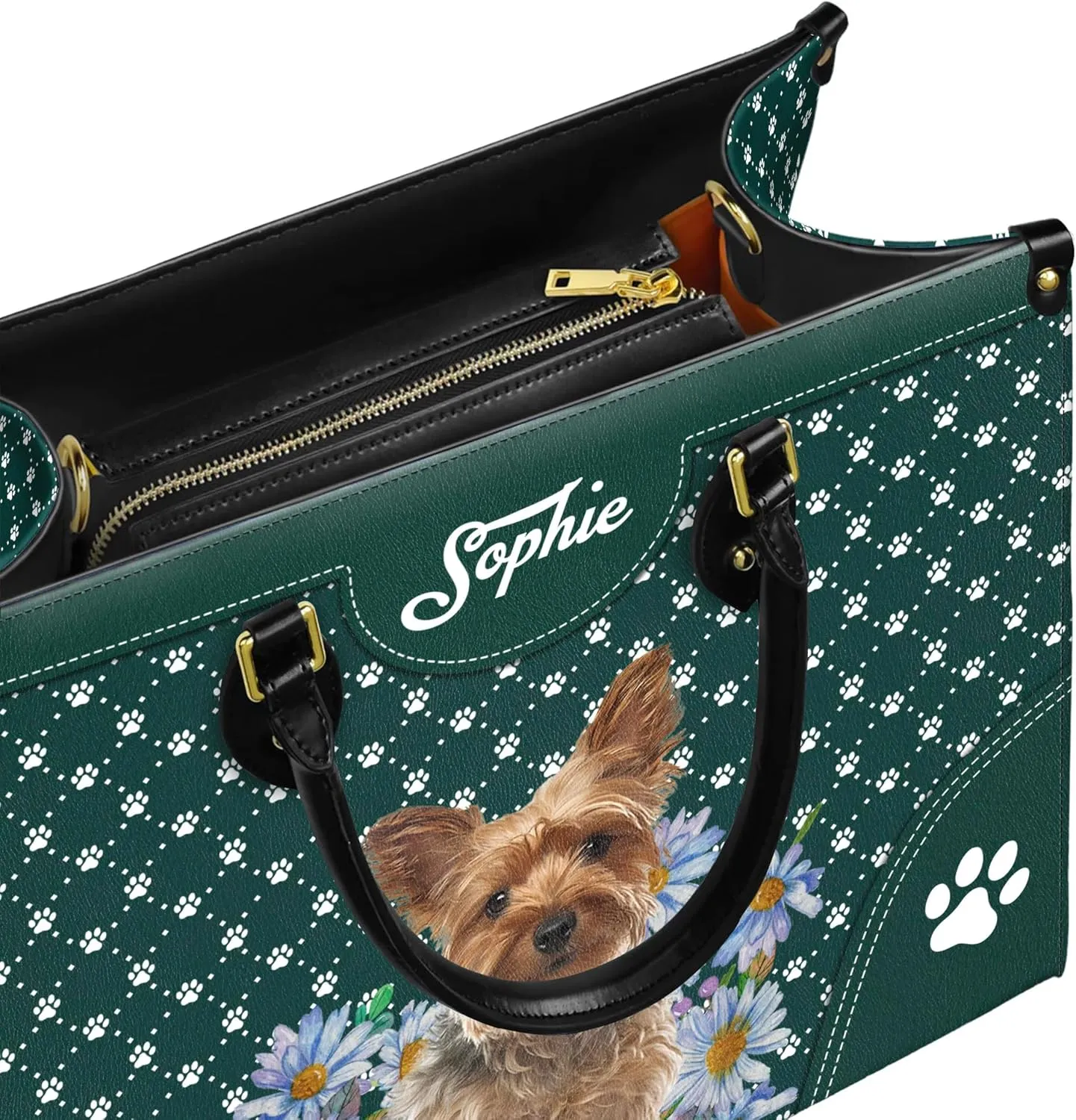Personalized Yorkshire Terrier Dog Handbags, Custom Name Dog Leather Bags, Purses, Shoulder Bag, Gift For Dog Mom Dog Lover
