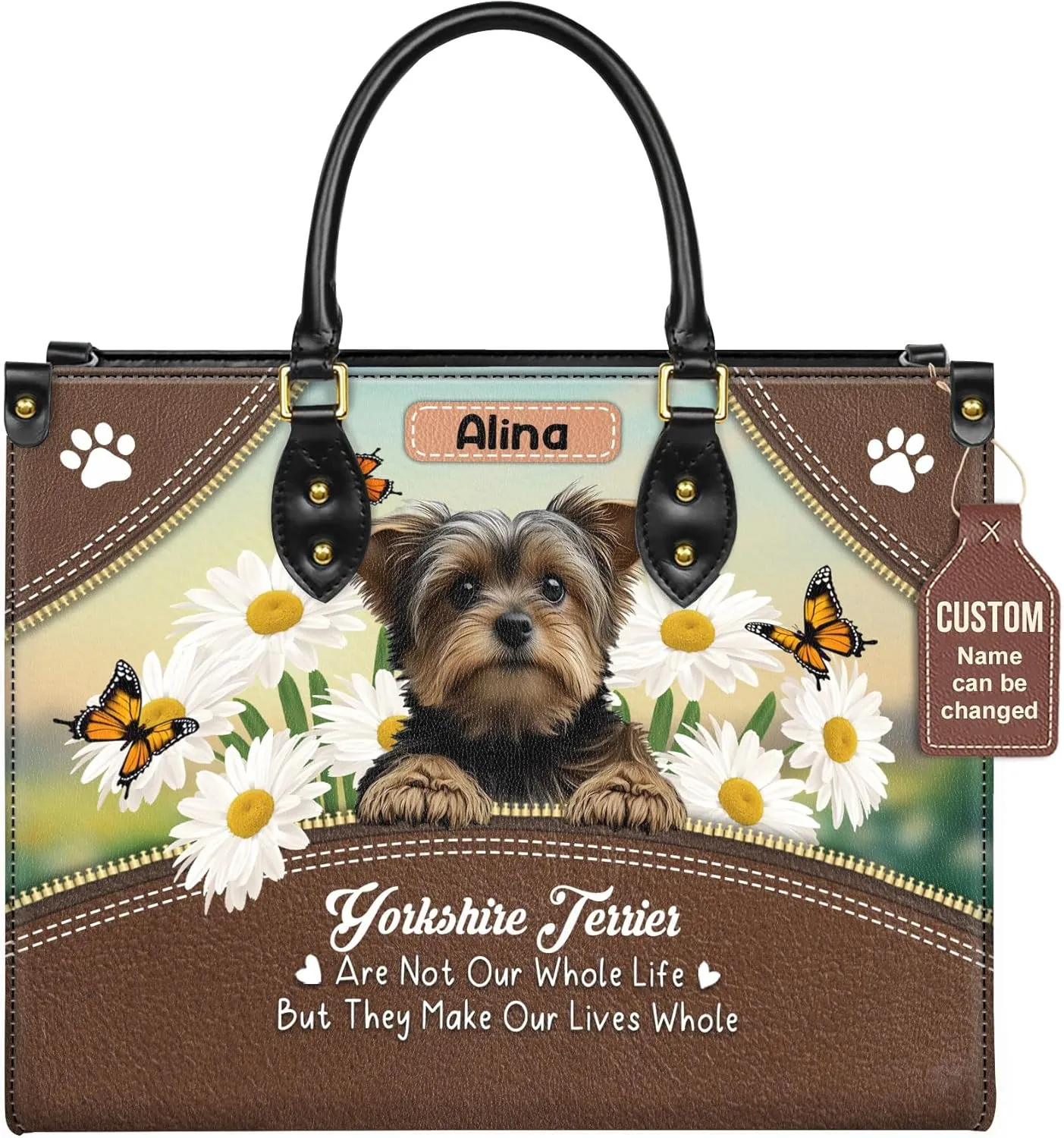 Personalized Yorkshire Terrier Dog Handbags, Custom Name Dog Leather Bags, Purses, Shoulder Bag, Gift For Dog Mom Dog Lover