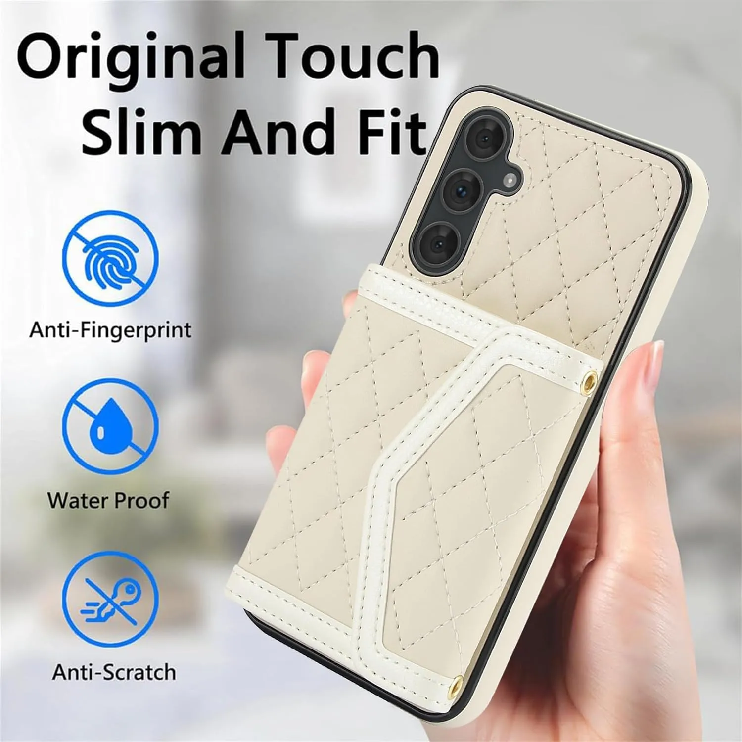 Phone Case for Samsung Galaxy S25 Plus 5G Wallet Cell Cover with Tempered Glass Screen Protector RFID Blocking Credit Card Holder Slot Crossbody Strap Stand S25Plus 25S 25  Women Men Girls Beige