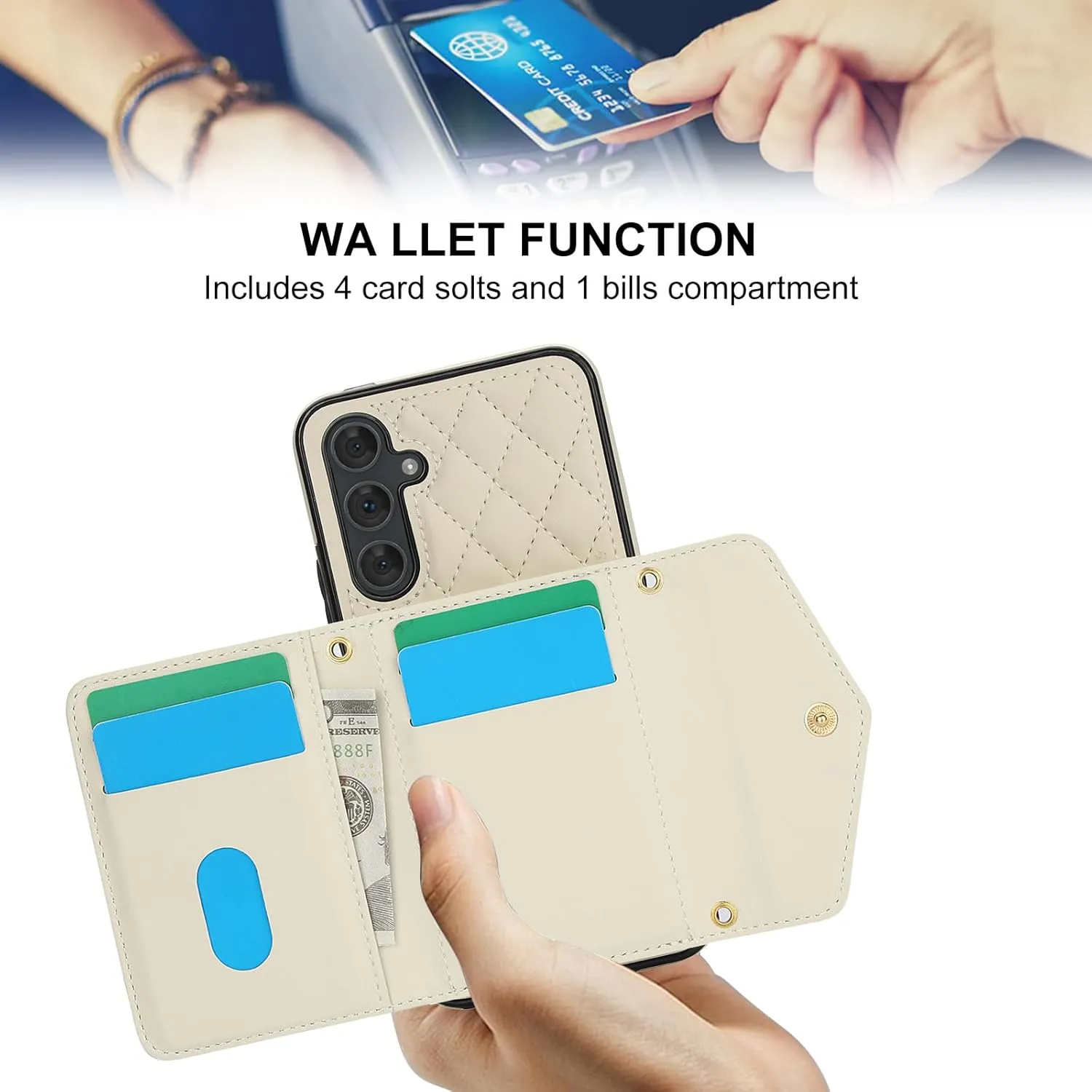 Phone Case for Samsung Galaxy S25 Plus 5G Wallet Cell Cover with Tempered Glass Screen Protector RFID Blocking Credit Card Holder Slot Crossbody Strap Stand S25Plus 25S 25  Women Men Girls Beige