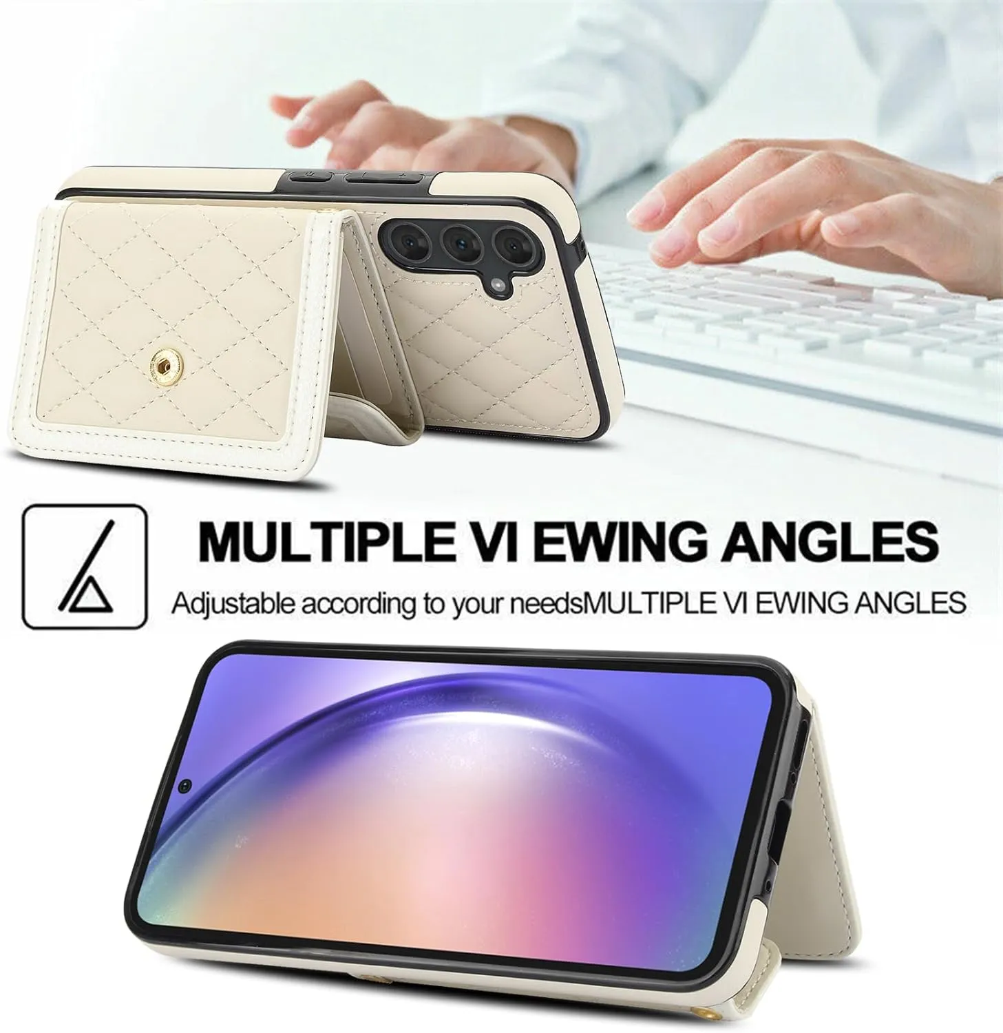 Phone Case for Samsung Galaxy S25 Plus 5G Wallet Cell Cover with Tempered Glass Screen Protector RFID Blocking Credit Card Holder Slot Crossbody Strap Stand S25Plus 25S 25  Women Men Girls Beige