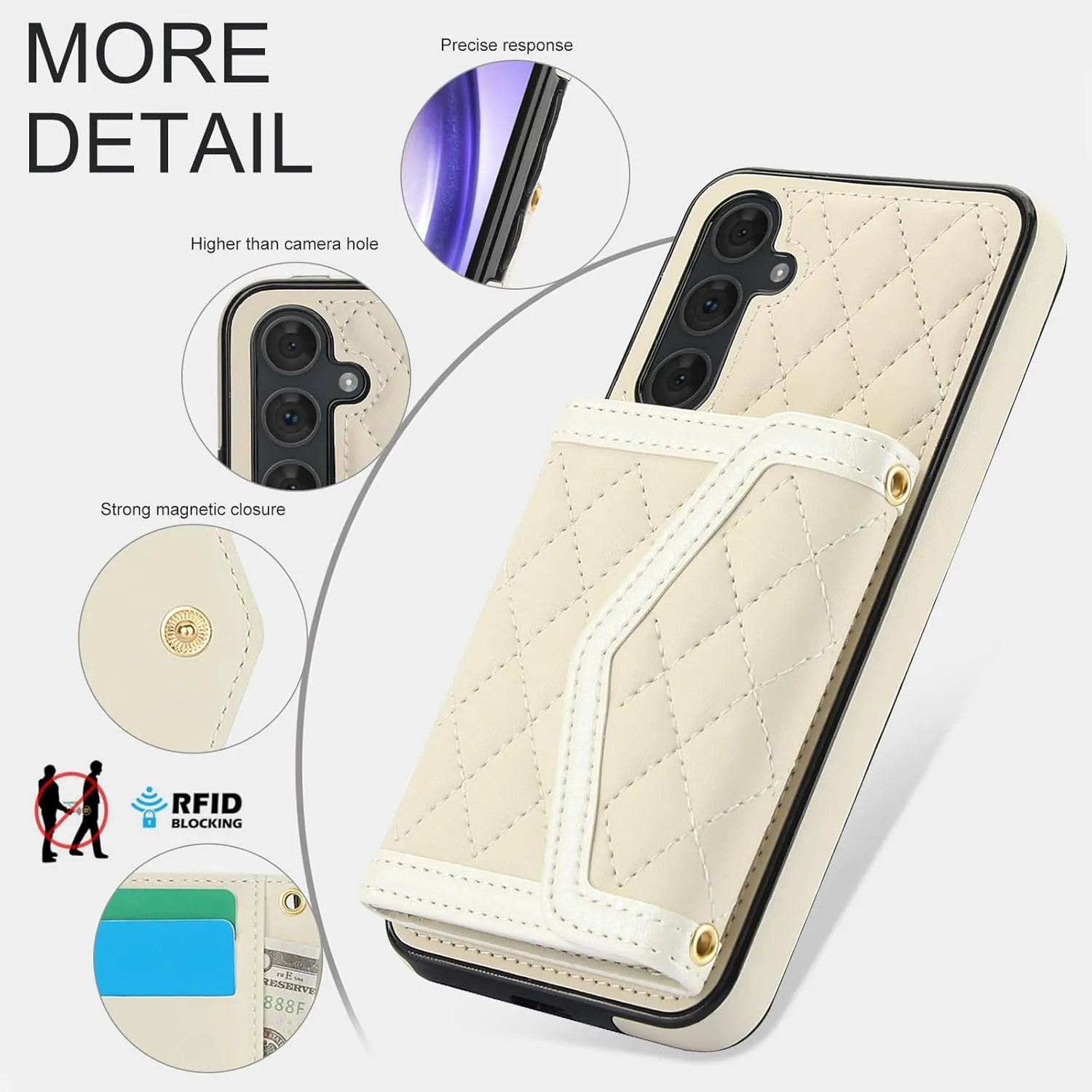 Phone Case for Samsung Galaxy S25 Plus 5G Wallet Cell Cover with Tempered Glass Screen Protector RFID Blocking Credit Card Holder Slot Crossbody Strap Stand S25Plus 25S 25  Women Men Girls Beige