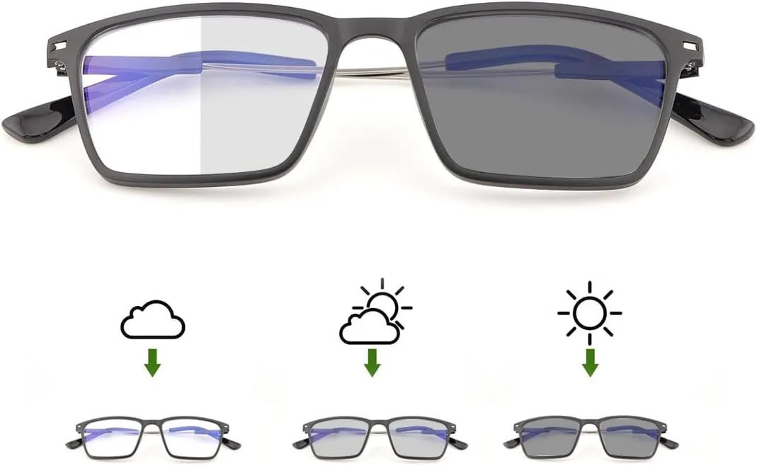 Photochromic Blue Light Blocking Glasses Titanium Anti Eyestrain Computer Gaming Blue Light Screen Blocker Glasses Anti Glare UV Protection Eyewear for Men Women