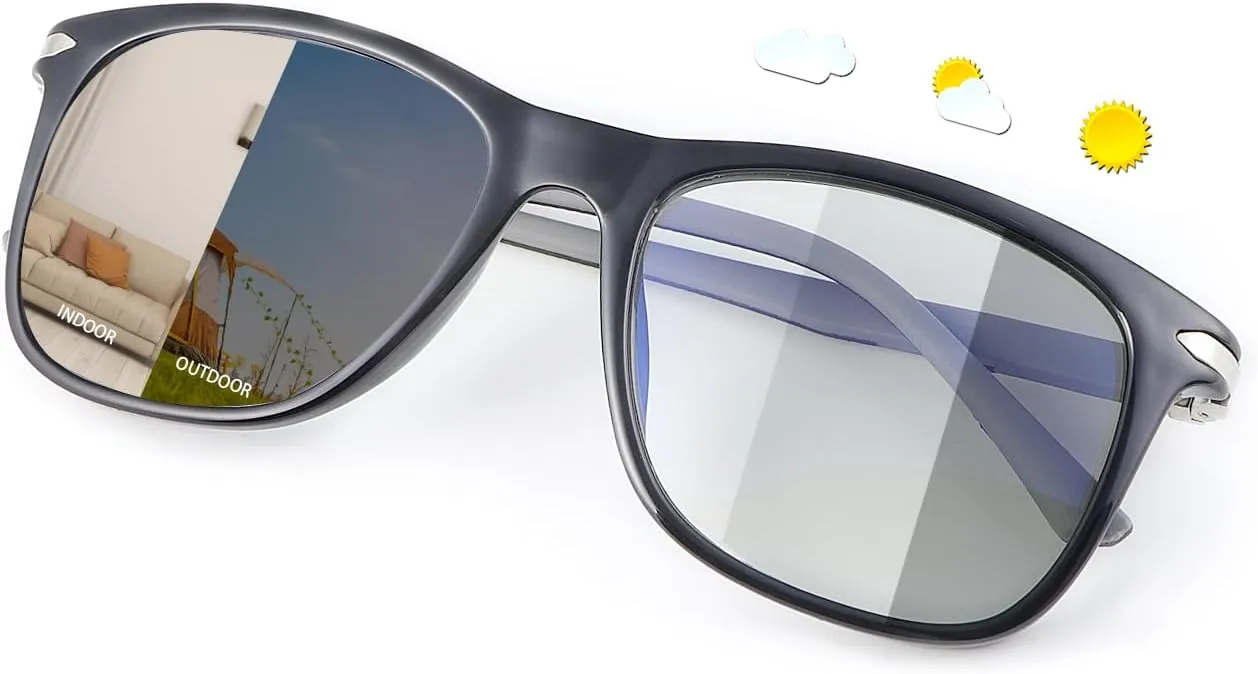 Photochromic Blue Light Blocking Glasses UV400 Sunglasses Spring Hinge Anti Eyestrain Computer Gaming Blue Light Screen Blocker Glasses Clear Lens Anti Glare Eye Protection Eyewear for Men Women