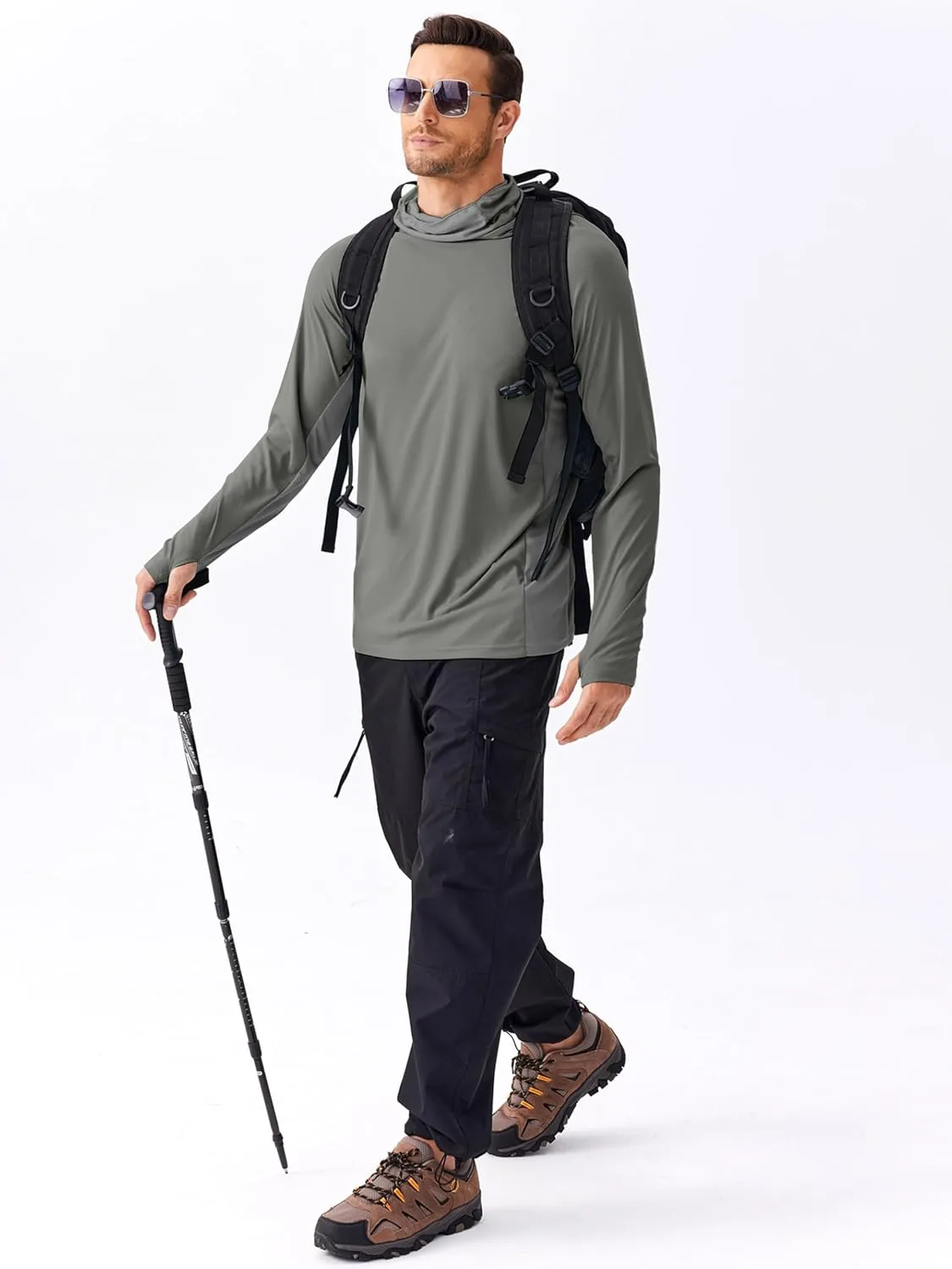 PINSPARK Men's Sun Protection Hoodie with Mask UPF 50  UV Long Sleeve Shirt Men Rash Guard Performance Fishing Hiking Shirt