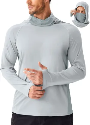 PINSPARK Men's Sun Protection Hoodie with Mask UPF 50  UV Long Sleeve Shirt Men Rash Guard Performance Fishing Hiking Shirt