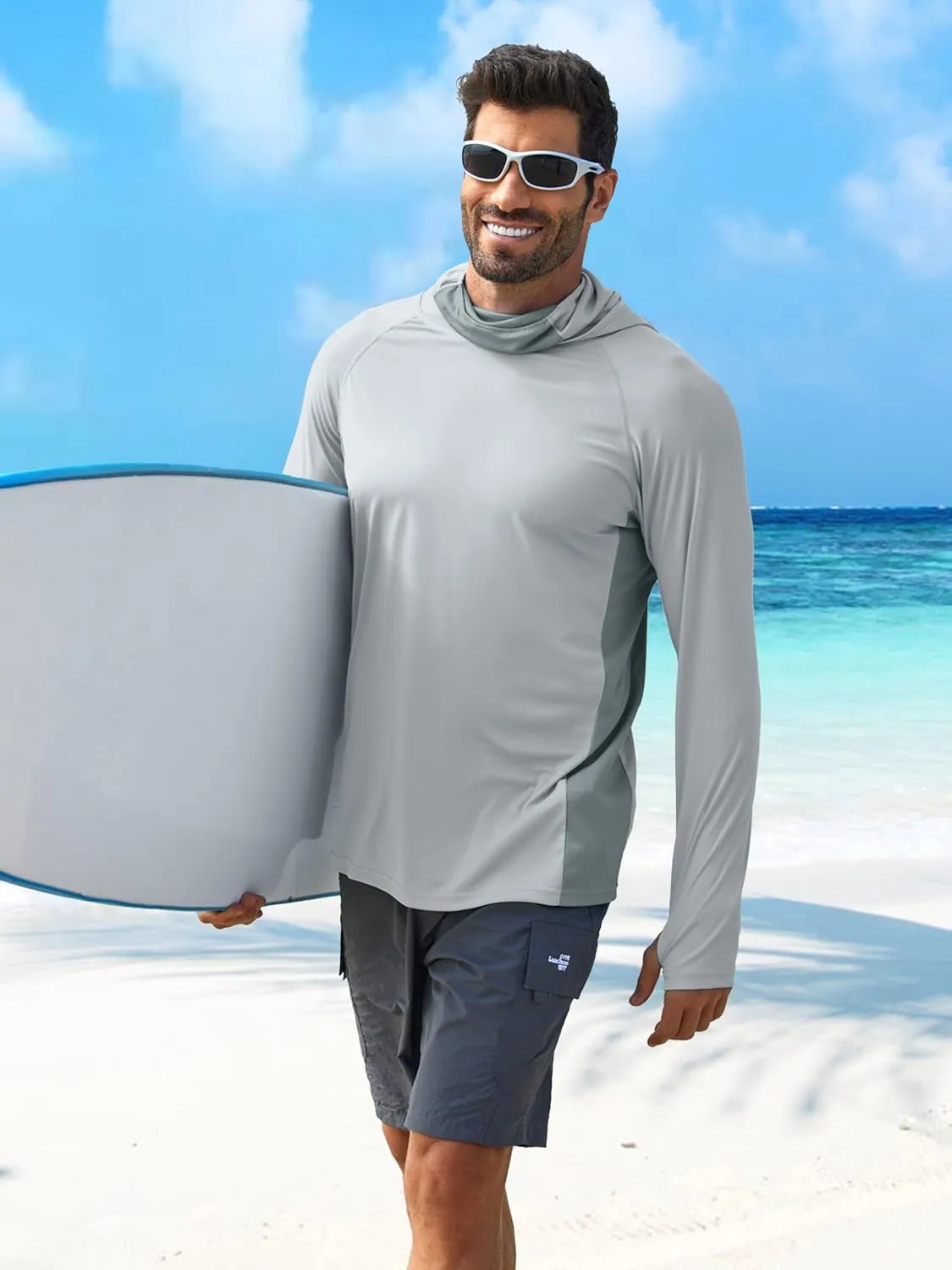 PINSPARK Men's Sun Protection Hoodie with Mask UPF 50  UV Long Sleeve Shirt Men Rash Guard Performance Fishing Hiking Shirt