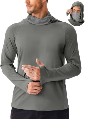 PINSPARK Men's Sun Protection Hoodie with Mask UPF 50  UV Long Sleeve Shirt Men Rash Guard Performance Fishing Hiking Shirt
