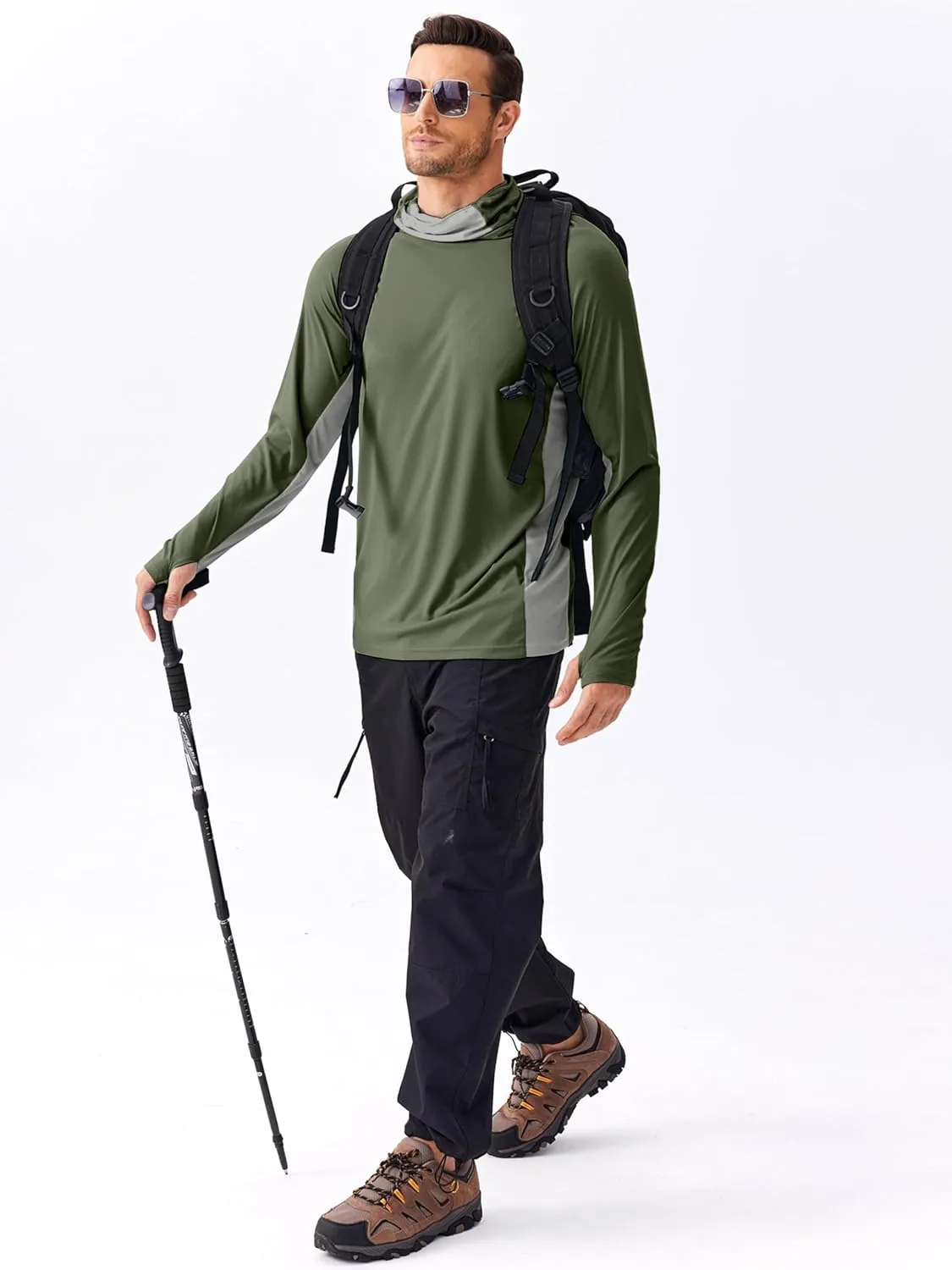 PINSPARK Men's Sun Protection Hoodie with Mask UPF 50  UV Long Sleeve Shirt Men Rash Guard Performance Fishing Hiking Shirt