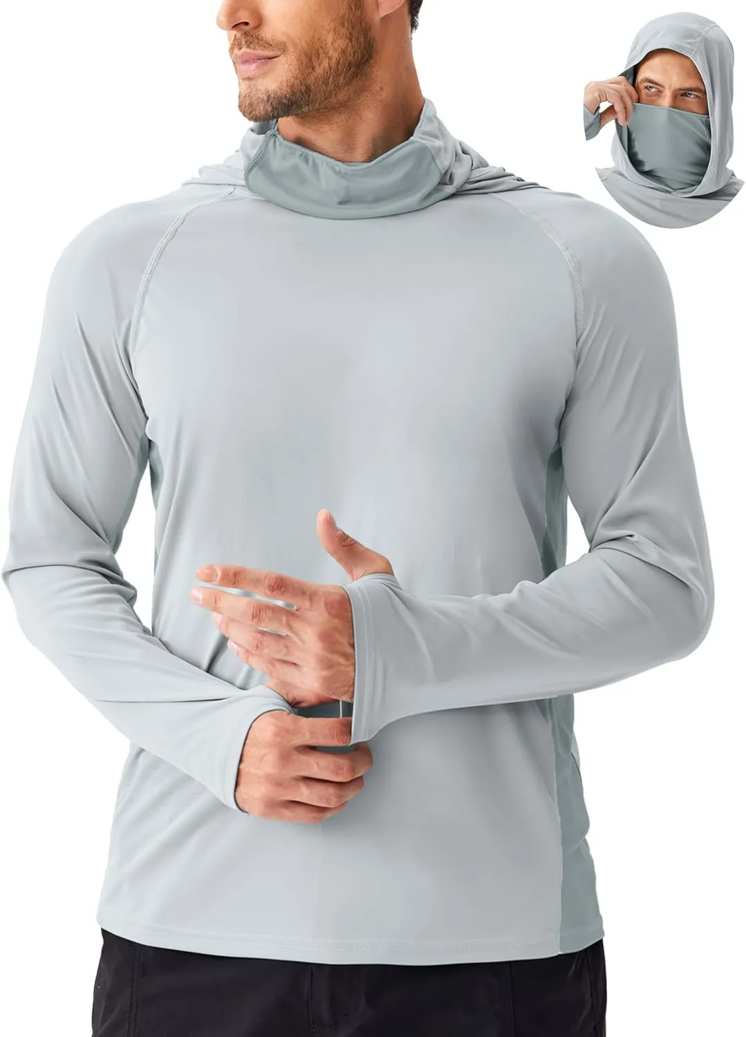 PINSPARK Men's Sun Protection Hoodie with Mask UPF 50  UV Long Sleeve Shirt Men Rash Guard Performance Fishing Hiking Shirt