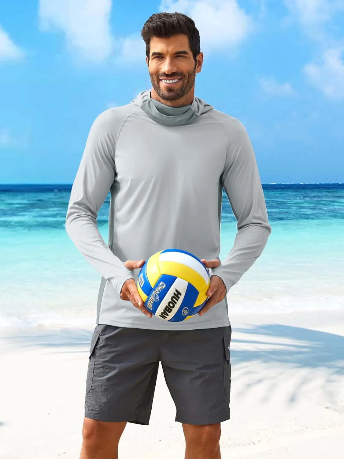 PINSPARK Men's Sun Protection Hoodie with Mask UPF 50  UV Long Sleeve Shirt Men Rash Guard Performance Fishing Hiking Shirt