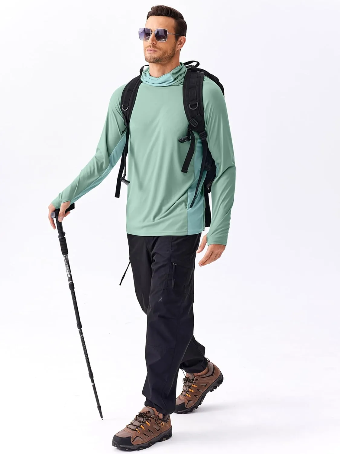 PINSPARK Men's Sun Protection Hoodie with Mask UPF 50  UV Long Sleeve Shirt Men Rash Guard Performance Fishing Hiking Shirt