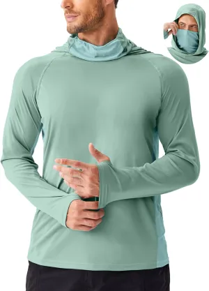 PINSPARK Men's Sun Protection Hoodie with Mask UPF 50  UV Long Sleeve Shirt Men Rash Guard Performance Fishing Hiking Shirt