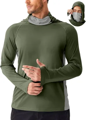 PINSPARK Men's Sun Protection Hoodie with Mask UPF 50  UV Long Sleeve Shirt Men Rash Guard Performance Fishing Hiking Shirt