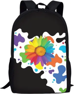 Poceacles Colorful Sunflower Pattern Backpack School Bag for Girls Elementary Personalized Bookbags for School Lightweight 17 Inch Schoolbag for Kids Shoulder Bag Travel Organizer