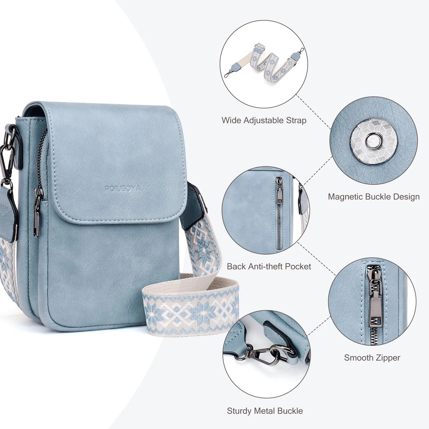 POIUGOYA Small Crossbody Bags for Women Trendy,Leather Triple Compartment Cell Phone Crossbody Wallet Purses with Card Slots