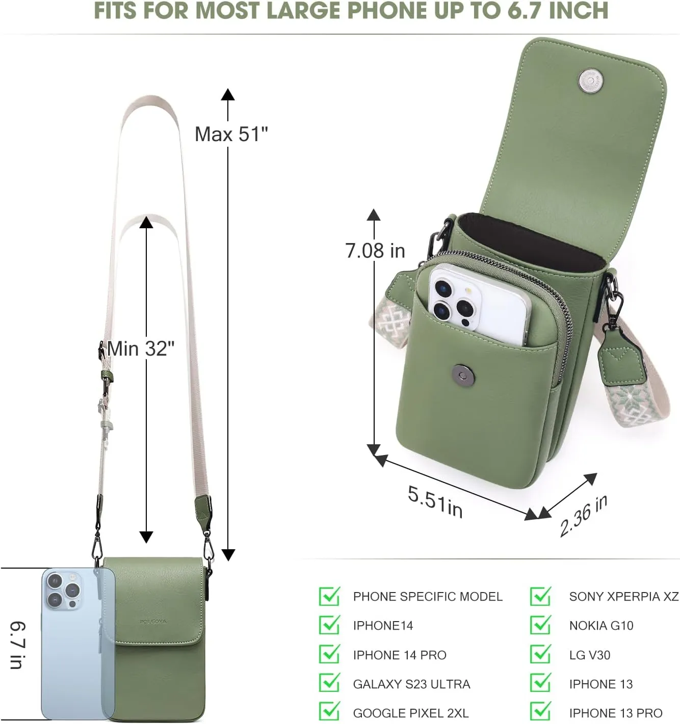 POIUGOYA Small Crossbody Bags for Women Trendy,Leather Triple Compartment Cell Phone Crossbody Wallet Purses with Card Slots