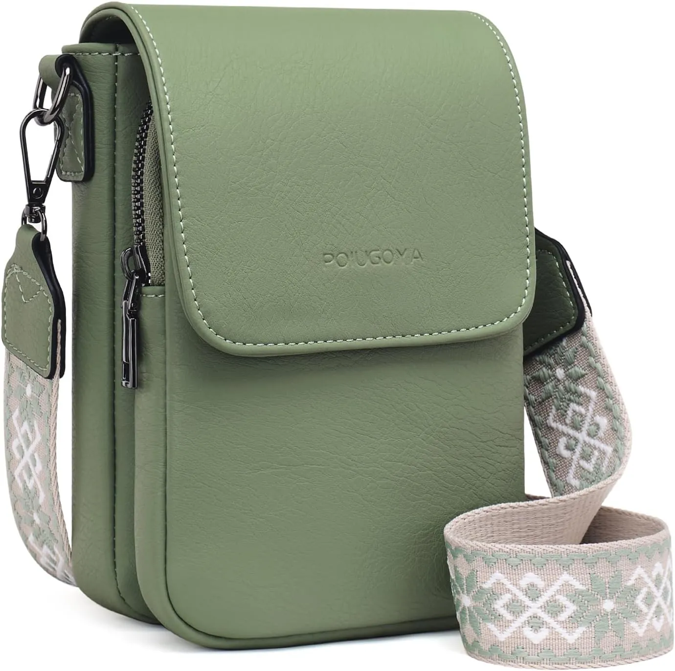 POIUGOYA Small Crossbody Bags for Women Trendy,Leather Triple Compartment Cell Phone Crossbody Wallet Purses with Card Slots