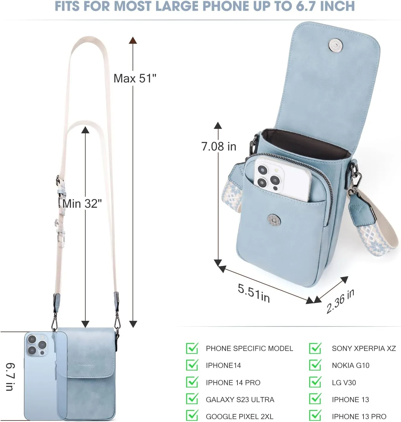 POIUGOYA Small Crossbody Bags for Women Trendy,Leather Triple Compartment Cell Phone Crossbody Wallet Purses with Card Slots