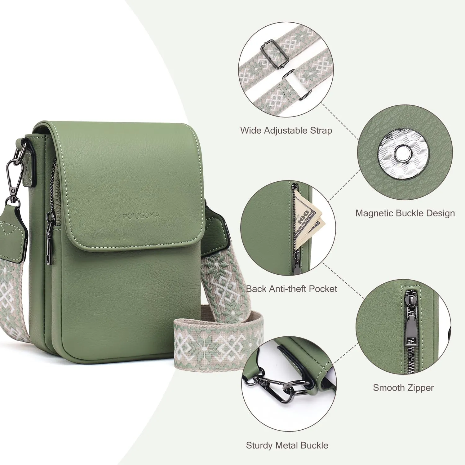 POIUGOYA Small Crossbody Bags for Women Trendy,Leather Triple Compartment Cell Phone Crossbody Wallet Purses with Card Slots