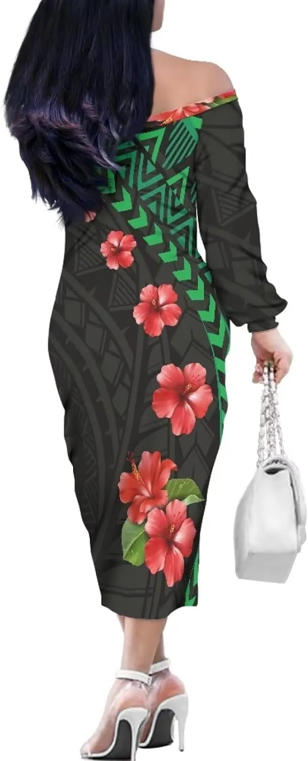 Polynesian Tribal Clothing Off Shoulder Ruffles Samoan Puletasi Dresses Women Puletasi Samoa Party Club Dress