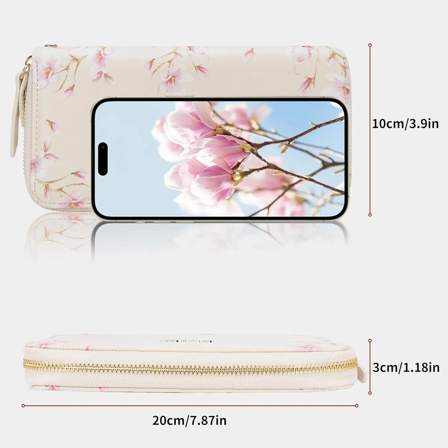 Pomelo Best Womens Wallet RFID Blocking Leather Multi Credit Card Large Capacity Zip Around Wallet Clutch Wristlet Floral Travel Long Purse Ivory White