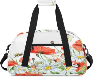 Poppy Gym Duffel Bag for Men Women Daisy Butterfly Sports Tote Bag with Adjustable Shoulder Strap for Dance Gymnastics Traveling Outdoor Camping Overnight Stay