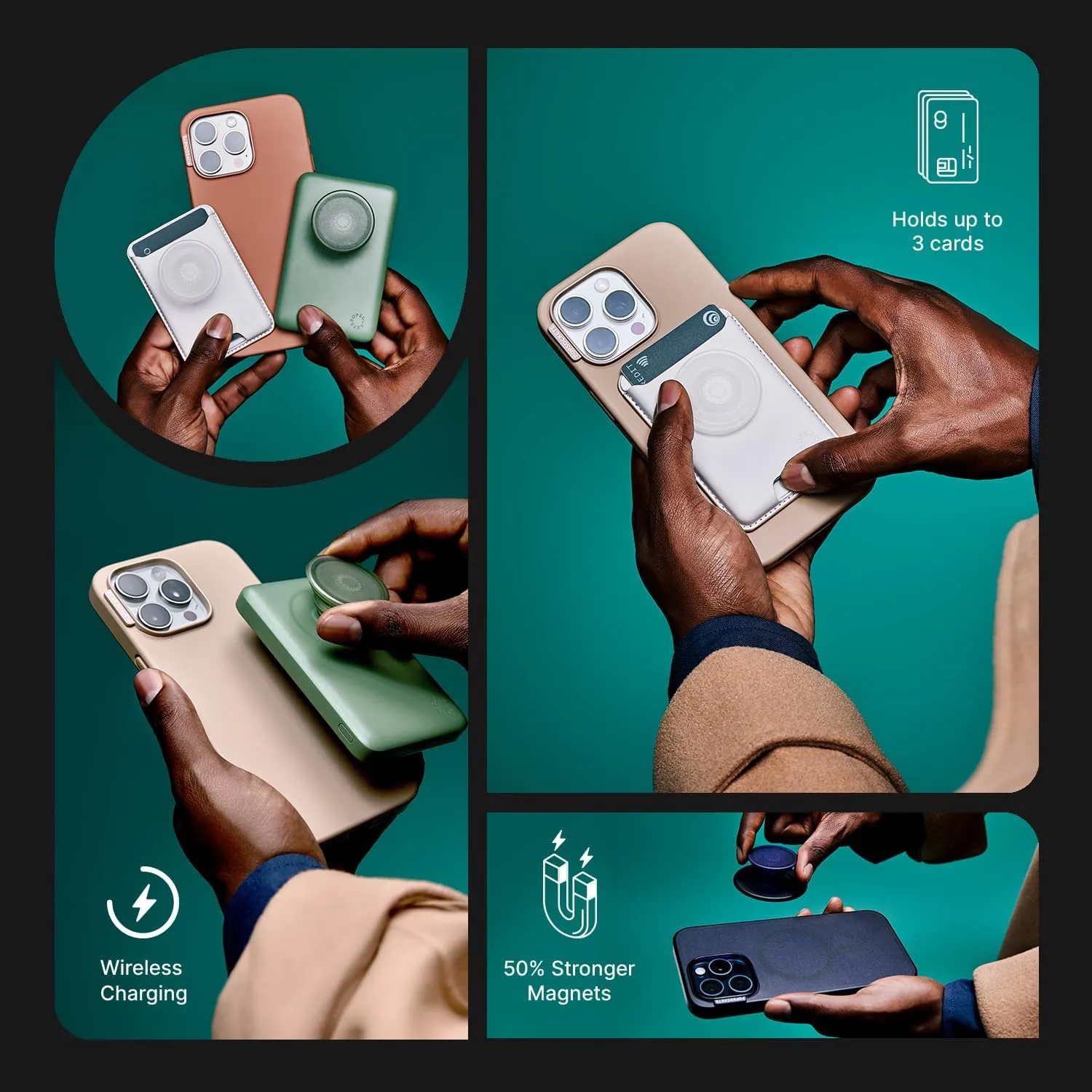 PopSockets Phone Grip Compatible with MagSafe, Phone Holder, Wireless Charging Compatible - Tidepool Night Tide