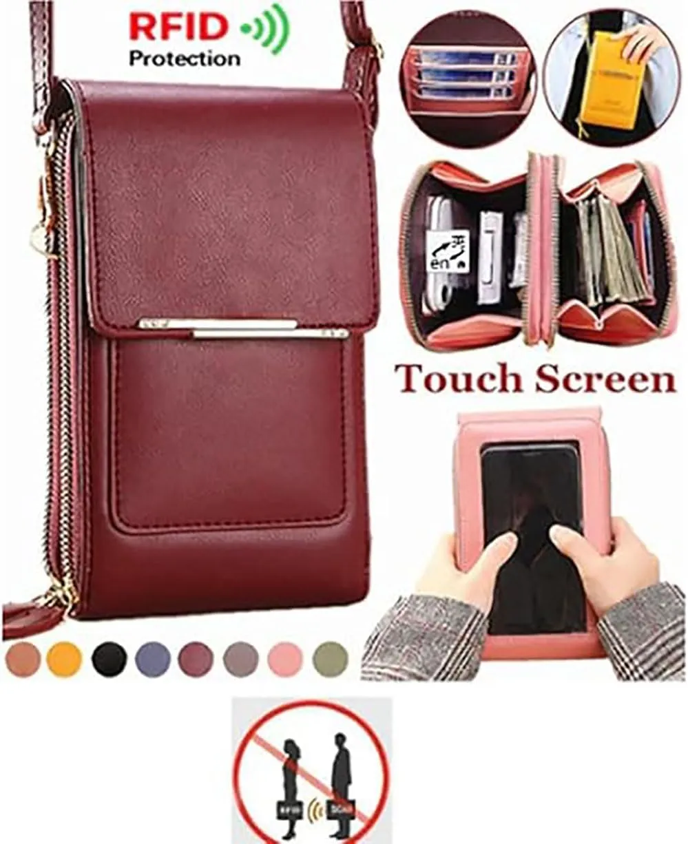 Popularate Anti-Theft Leather Bag, Touchscreen Purse Crossbody, RFID Blocking Crossbody Cell Phone Purse for Women