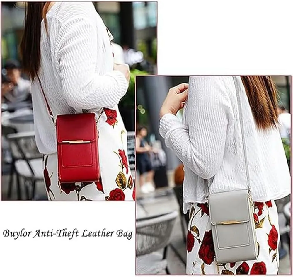 Popularate Anti-Theft Leather Bag, Touchscreen Purse Crossbody, RFID Blocking Crossbody Cell Phone Purse for Women