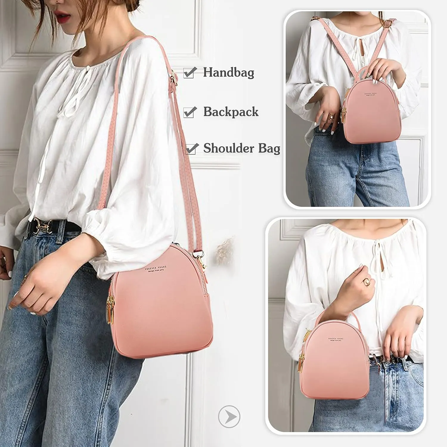 PORRASSO Mini Backpack Women Fashion Handbag Waterproof Cross-body Bag with Earphone Hole Ladies Leather Daypack Dating Travel Small Rucksack Red