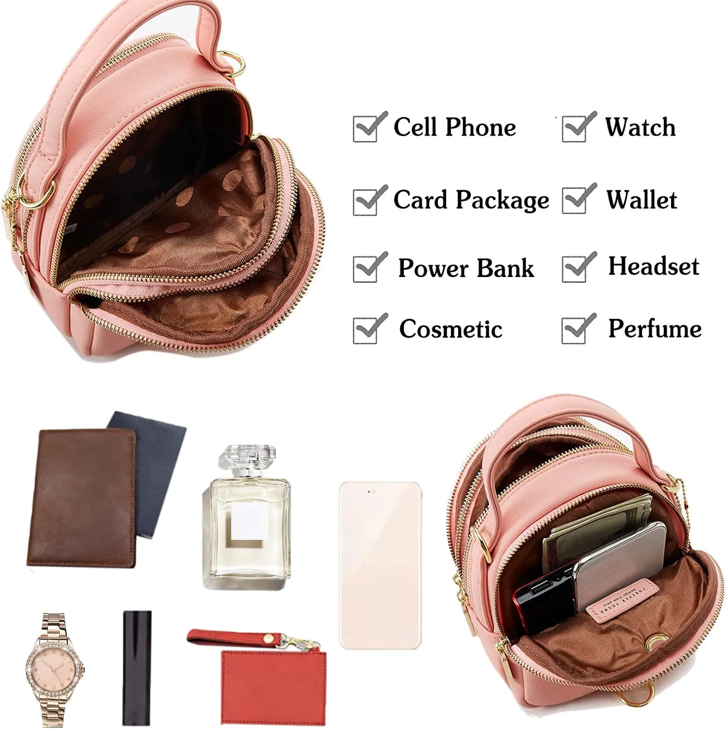 PORRASSO Mini Backpack Women Fashion Handbag Waterproof Cross-body Bag with Earphone Hole Ladies Leather Daypack Dating Travel Small Rucksack Red