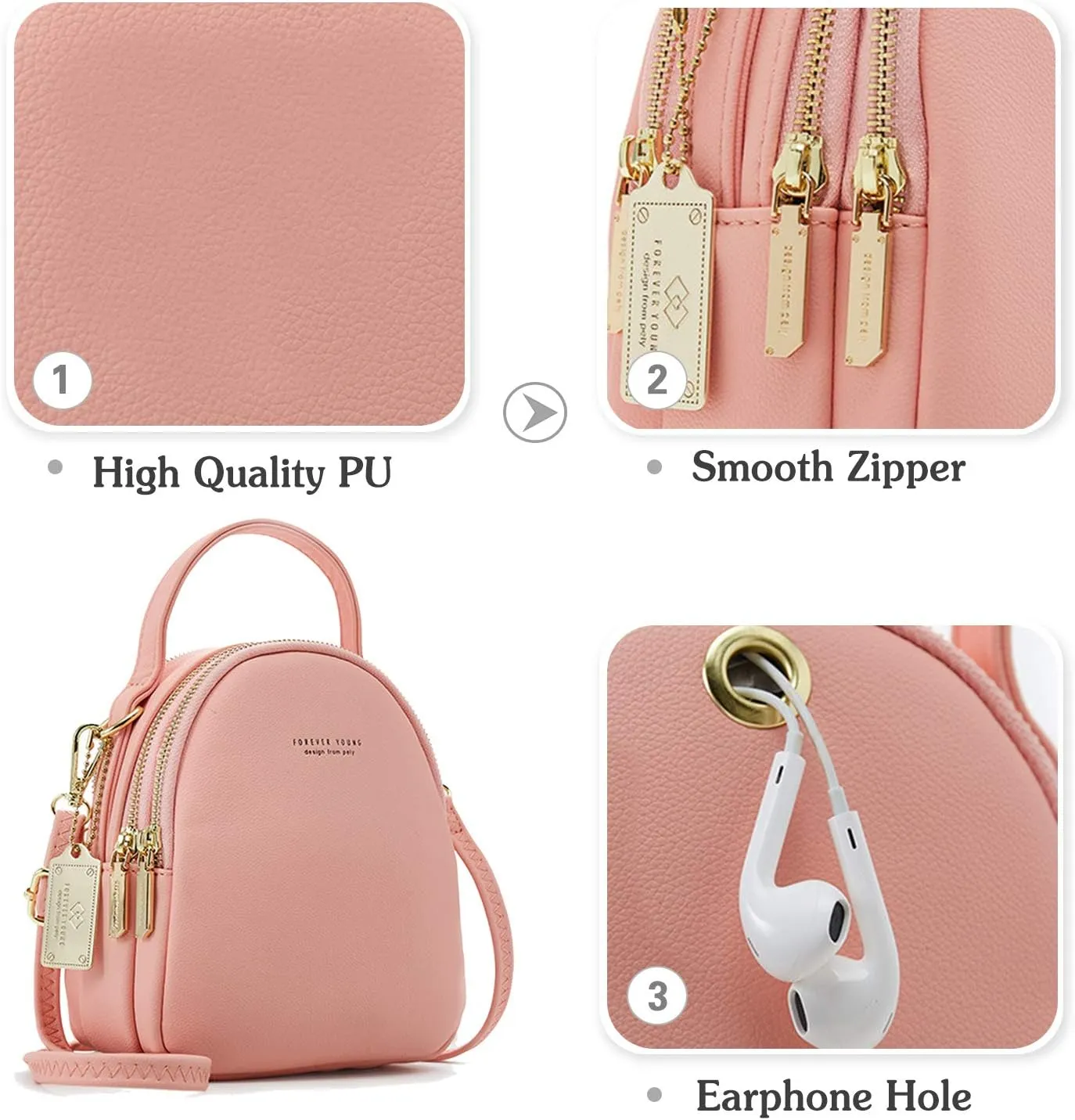 PORRASSO Mini Backpack Women Fashion Handbag Waterproof Cross-body Bag with Earphone Hole Ladies Leather Daypack Dating Travel Small Rucksack Red