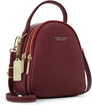 PORRASSO Mini Backpack Women Fashion Handbag Waterproof Cross-body Bag with Earphone Hole Ladies Leather Daypack Dating Travel Small Rucksack Red