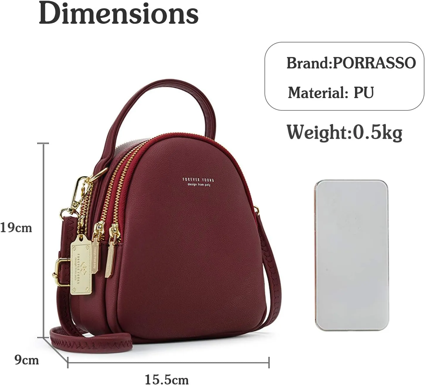 PORRASSO Mini Backpack Women Fashion Handbag Waterproof Cross-body Bag with Earphone Hole Ladies Leather Daypack Dating Travel Small Rucksack Red