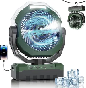 Portable Misting Fan 460ml Large Tank,24000mAh Rechargeable Battery Powered Camping Fan with 2 Meters Spray,Light & Remote,Jobsite Beach Summer Essentials,Mist Fans for Indoor,Outdoor, Patios, Travel