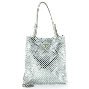 PRADA Chain Flat Tote Crystal Embellished Satin Mini