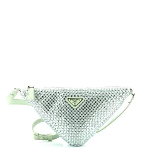 PRADA Triangle Top Handle Pouch Bag Crystal Embellished Satin Mini
