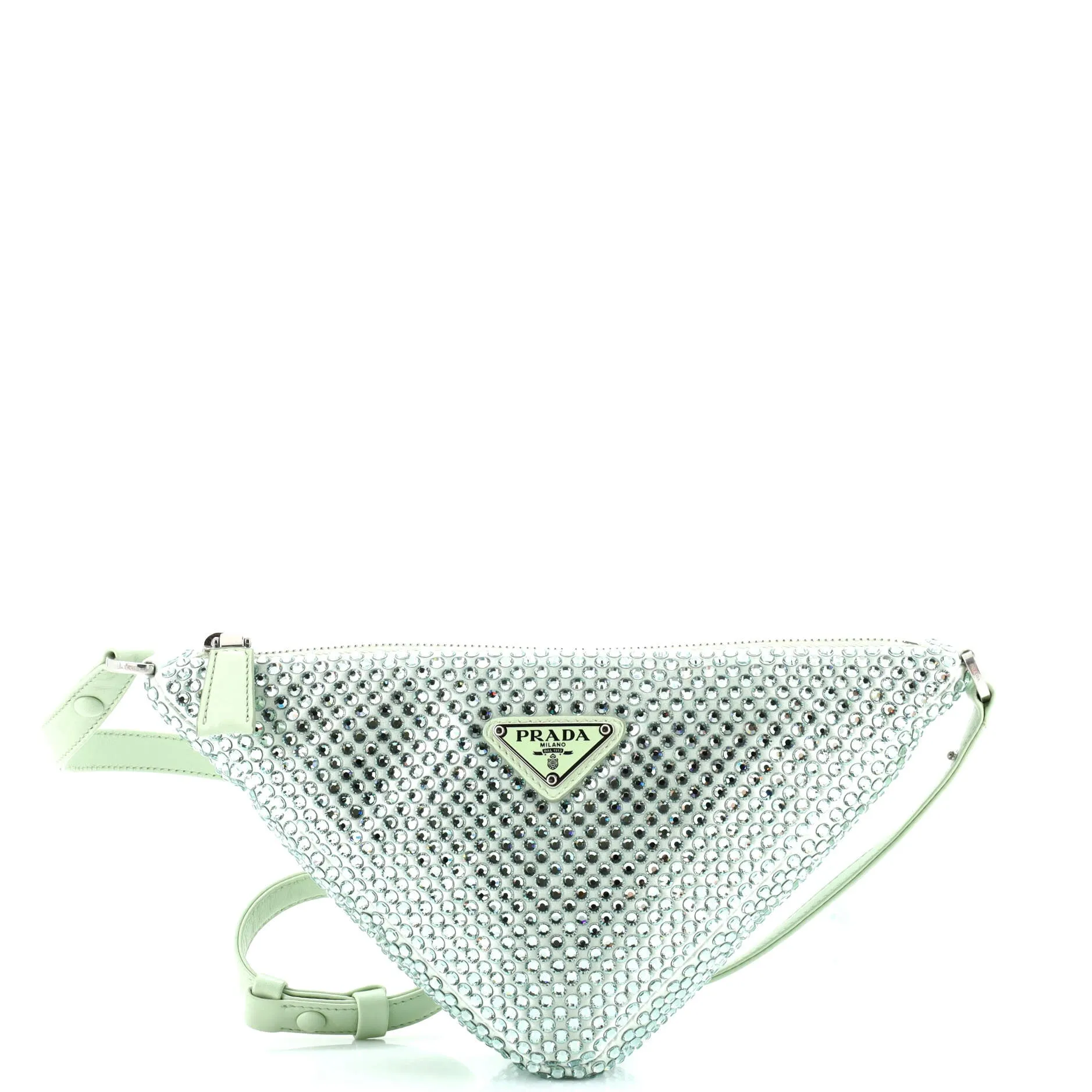 PRADA Triangle Top Handle Pouch Bag Crystal Embellished Satin Mini