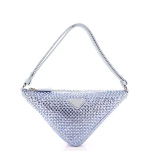 PRADA Triangle Top Handle Pouch Bag Crystal Embellished Satin Mini