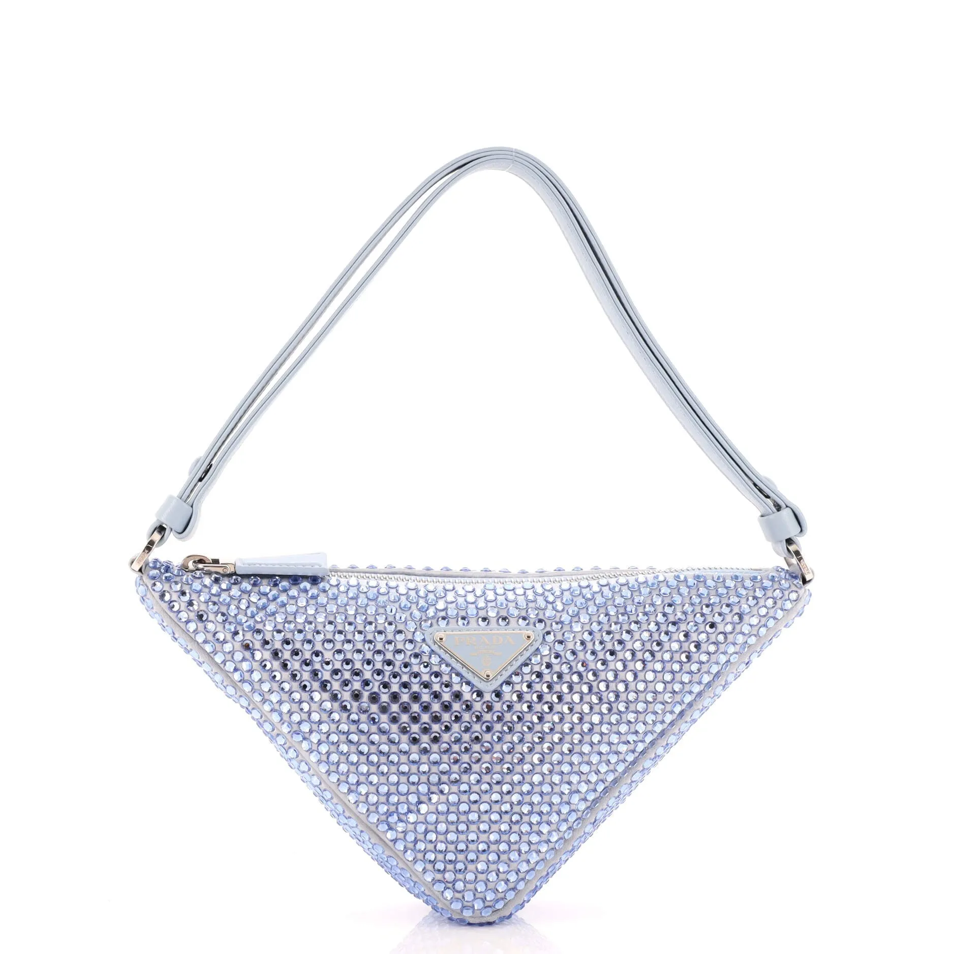PRADA Triangle Top Handle Pouch Bag Crystal Embellished Satin Mini